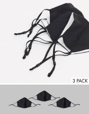ASOS DESIGN 3 pack face covering in 3 layers with pouch in black ASOS DESIGN