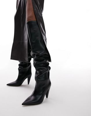 Черные кожаные ботинки премиум-класса на коническом каблуке Topshop Tabitha TOPSHOP