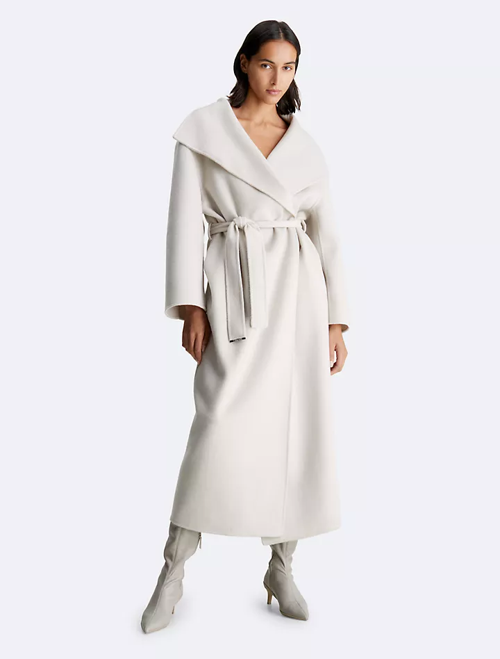 Шерстяное пальто с запахом и поясом Calvin Klein