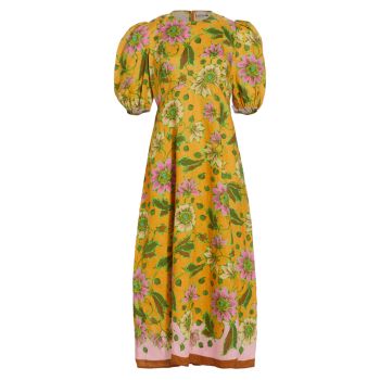 Льняное платье миди Winnie с цветочным принтом ALÉMAIS