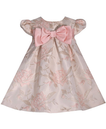 Платье-трапеция с жаккардовым принтом и принтом для маленьких девочек с короткими рукавами и рукавами-лепестками и бантом Bonnie Baby