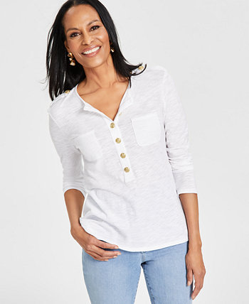 Женская рубашка Henley с нагрудным карманом, созданная для Macy's I.N.C. International Concepts