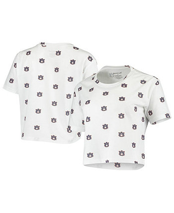 Women's White Auburn Tigers Cropped Allover Print T-shirt Boxercraft