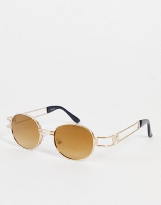 Сделано в. коричневые солнцезащитные очки в ретро-круглой оправе Madein.