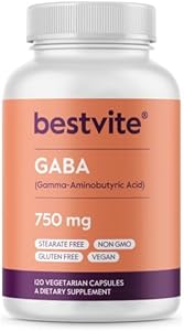 BESTVITE GABA 750mg per Capsule (120 Vegetarian Capsules) - No Stearates - No Fillers - Vegan - Gluten Free - Non GMO Bestvite