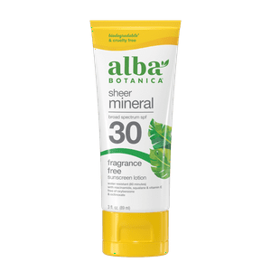 Alba Botanica Sheer Mineral Sunscreen Lotion SPF 30, Fragrance Free, 3 fl oz Alba Botanica