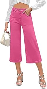 GRAPENT Jean Capris for Women Wide Leg Jeans High Waisted Crop Denim Capri Pants Stretchy Baggy Grapent