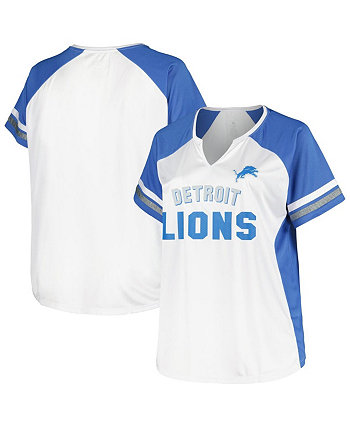 Women's White, Blue Detroit Lions Plus Size Color Block T-shirt Fanatics