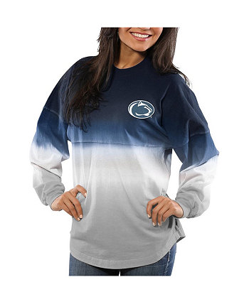 Women's Navy Penn State Nittany Lions Ombre Long Sleeve Dip-Dyed T-shirt Spirit Jersey