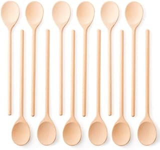 Mr.Woodware 10 Inch Wooden Spoons for Cooking - Set of 12 Long Handle Wooden Spoon for Mixing, Stirring, Tasting - Kitchen Wooden Utensils For Cooking and Crafts, Personalized Engraved Wood Burning Mr. Woodware