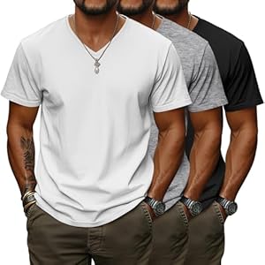 Ficerd 3 Pack Men's Big and Tall Cotton T-Shirts V Neck Short Sleeve Plus Size Tops Casual Oversized Basic Tee Ficerd