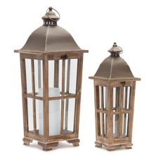 Set of 2 Taupe Brown Candle Lantern  25.75” Contemporary Home Living