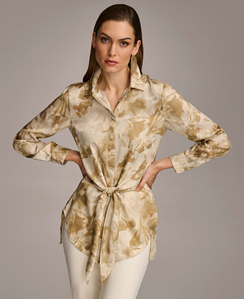 Женская блузка с завязками на талии с принтом Donna Karan New York
