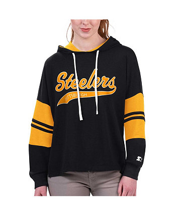 Черная женская футболка с капюшоном и длинными рукавами Pittsburgh Steelers Bump And Run Starter