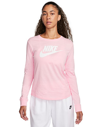 Женская спортивная футболка Essentials с длинными рукавами и логотипом Nike