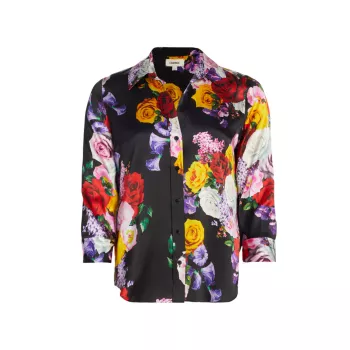 Шелковая рубашка Dani с цветочным принтом и пуговицами спереди L'AGENCE