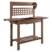 Outsunny 39'' Wooden Garden Potting Bench Work Table with Hidden Storage Sliding Tabletop Below Clapboard Upper Shelf Natural Outsunny