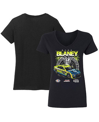 Женская черная футболка с v-образным вырезом, чемпион серии Кубка NASCAR 2023 Ryan Blaney 2023 Team Penske
