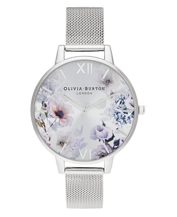 Женские солнечные часы с сетчатым браслетом из нержавеющей стали с цветочным принтом 38 мм OLIVIA BURTON