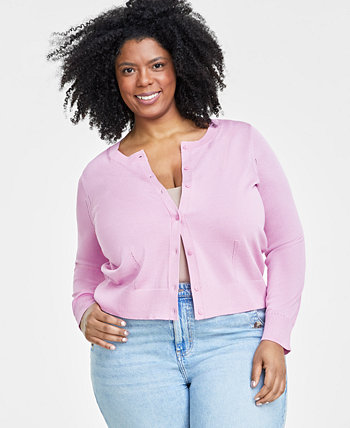 Trendy Plus Size Pointelle-Trim Cardigan, Created for Macy's On 34th