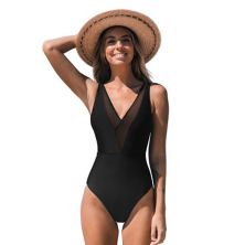 Women's CUPSHE Mesh V-Neck One Piece Swimsuit Cupshe