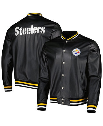 Мужская черная куртка-бомбер Pittsburgh Steelers с эффектом металлик на застежках The Wild Collective