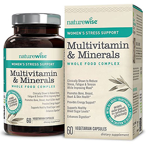 Naturewise Women's Stress Support Multivitamin Whole Food Complex -- 60 вегетарианских капсул NatureWise