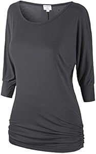 Женская Футболка MATCH Match Women's Solid 3/4 Sleeve Crewneck T-Shirts Tops with Side Shirring Match