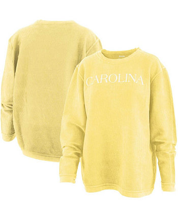 Женский желтый рваный пуловер с принтом North Carolina Tar Heels и удобный вельветовый пуловер с принтом Pressbox