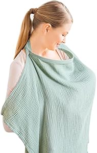 Konssy Muslin Nursing Cover for Baby Breastfeeding, Breathable 100% Cotton Breastfeeding Cover with Rigid Hoop for Mother Nursing Apron, Multi-use Carseat Canopy (Sun) Konssy