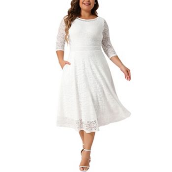 Plus Size Dress for Women Floral Lace Scooped Neckline 3/4 Sleeves with Pocket Knit Party Dresses Agnes Orinda