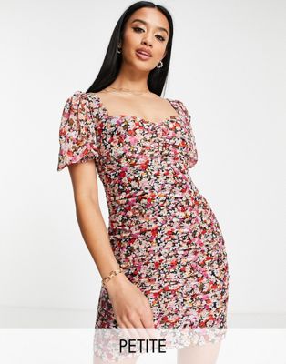 Ever New Petite puff sleeve ruched mini dress in bright floral Ever New Petite