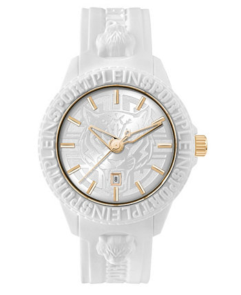 Мужские часы Кварцевые часы с 3 стрелками и датой Fearless, белые часы с силиконовым ремешком, 43 мм Plein Sport