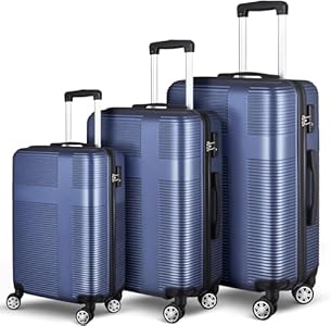 HOUAGI 3 Piece Luggage Sets Hardshell Lightweight Luggage with Spinner Wheels 20"/24"/28"(Black) Houagi