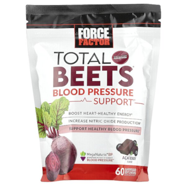 Total Beets Blood Pressure Support, Acai Berry, 60 Soft Chews (Мягкие жевательные конфеты) Force Factor