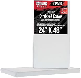 U.S. Art Supply 5-Pack Bulk White Stretched Canvas for Painting 4" x 12" Gallery Depth 1-1/2" Profile - Professional Artist Quality, 100% Cotton 12-Ounce Gesso Triple Primed for Acrylic Pouring, Oil U.S. Art Supply