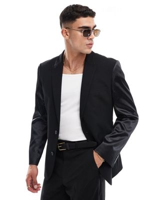 ASOS DESIGN slim suit jacket in black with satin sleeves ASOS DESIGN