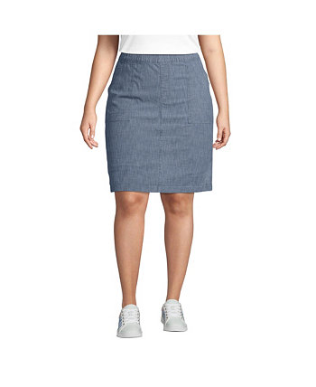 Women's Plus Size Mid Rise Elastic Waist Pull On Chambray Skort Lands' End