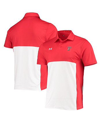 Мужская красно-белая рубашка поло Texas Tech Red Raiders 2022 Blocked Coaches Performance Under Armour