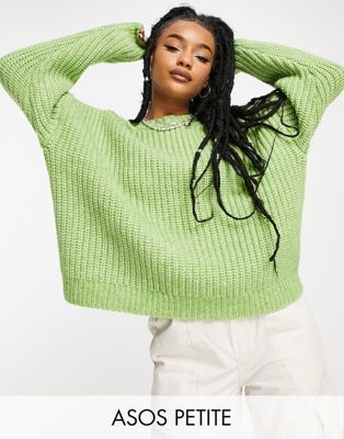 Зеленый объемный свитер в рубчик с круглым вырезом ASOS DESIGN Petite ASOS Petite