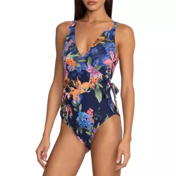 Neon Jungle Wrap One-Piece Swimsuit Johnny Was