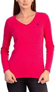 U.S. Polo Assn. USPA Long Sleeve Rib V-Neck Tee Virtual Pink Heather MD U.S. Polo Assn.