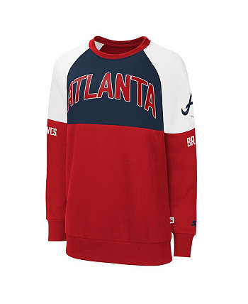 Женский красный, темно-синий пуловер с реглан Atlanta Braves Baseline, свитшот Starter