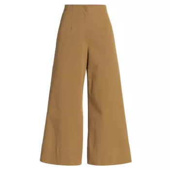 Саржевые брюки с высокой посадкой и широкими штанинами Lela Rose