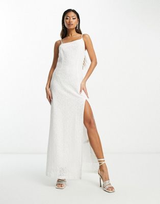 Extro & Vert Bridal асимметричное кружевное платье средней длины с разрезом по ноге Extro & Vert