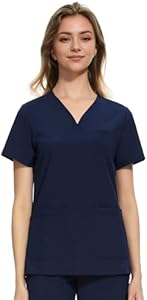 COZYFIT Medical Scrub Tops for Women - Soft Stretch,Curved V-Neck Scrub Tops with 3 Pockets Cozyfit