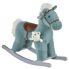 Qaba Kids Plush Ride On Rocking Horse with Bear Toy Children Chair with Soft Plush Toy and Fun Realistic Sounds White Qaba