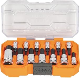 Klein Tools 65213HEXM Knurled Hex Bit Socket Set, 1/4, 3/8 and 1/2-Inch Drives, Premium Cr-V Steel, Metric Sizes 2 mm to 14 mm, MODbox Case, 13-Piece Klein Tools