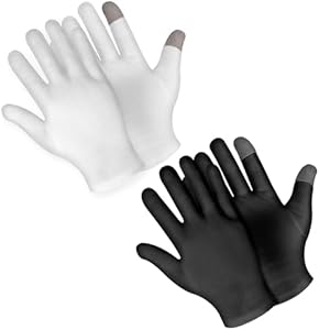 2 Pairs Moisturizing Gloves Touch Screen Cotton Spa Lotion Glove Overnight Bedtime Skin Care Gloves Eczema Glove for Dry Chapped Hands Women Beauty (White + Black) Dimeho