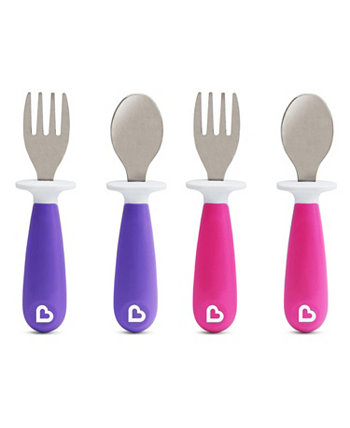 Raise Toddler Fork and Spoon, 4 pack, Pink/Purple Munchkin